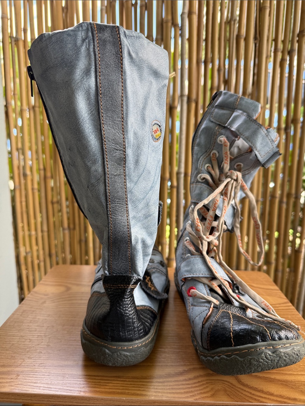 Women's Lace-Up Mid-Calf Boots in Light Blue and Black - Picture 3 of 11